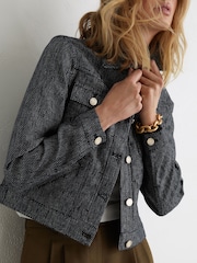 Reiss Navy Bree Linen-Cotton Woven Trucker Jacket - Image 4 of 7