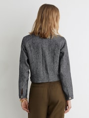 Reiss Navy Bree Linen-Cotton Woven Trucker Jacket - Image 6 of 7