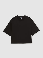 Reiss Black Lara Cotton Ribbed-Neck Oversized T-Shirt - Image 2 of 7