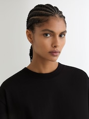 Reiss Black Lara Cotton Ribbed-Neck Oversized T-Shirt - Image 4 of 7