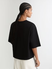Reiss Black Lara Cotton Ribbed-Neck Oversized T-Shirt - Image 6 of 7