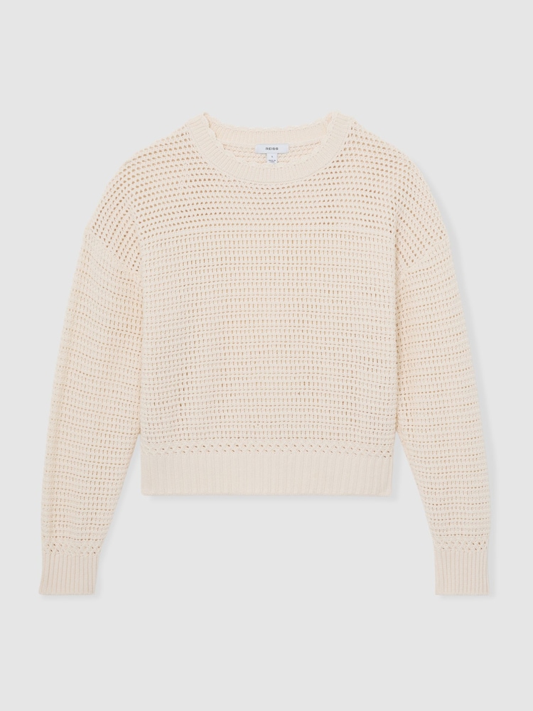 كنزة قطن بغرز مفتوحة بياقة بحافة مستديرة Bonnie من Reiss - صورة 2 من 6