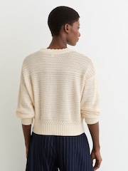 Reiss Neutral Bonnie Cotton Open-Stitch Crew-Neck Jumper - Image 7 of 8