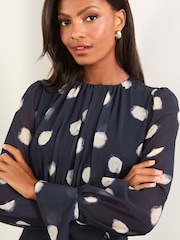 Lipsy Navy Long Sleeve Underbust Fit And Flare Midi Dress - Image 2 of 4