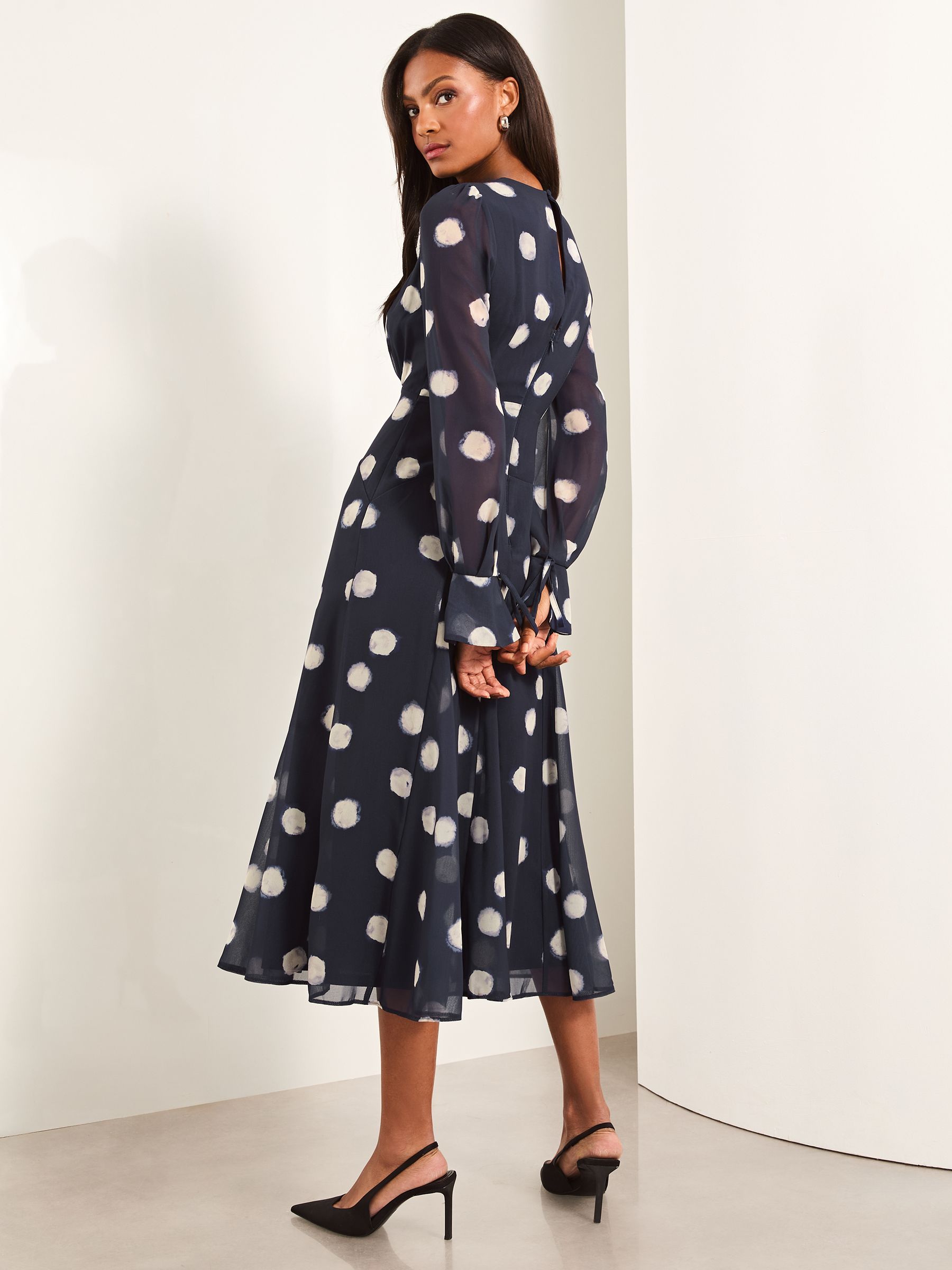 Buy Lipsy Navy Blue Long Sleeve Underbust Fit And Flare Midi Dress