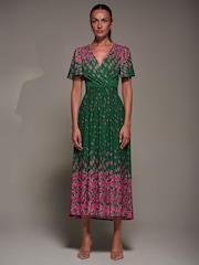 Jolie Moi Green Mirrored Mesh Short Sleeve Midaxi Dress - Image 1 of 6