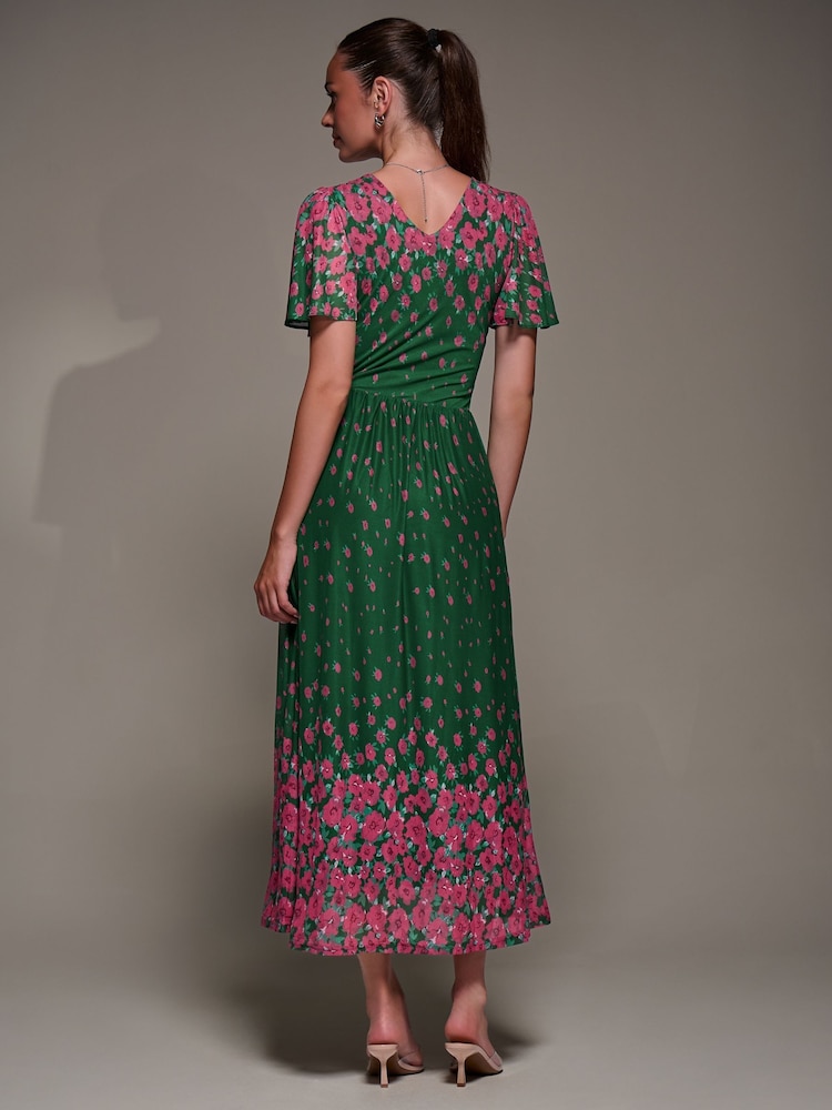 Jolie Moi Green Mirrored Mesh Short Sleeve Midaxi Dress - Image 2 of 6
