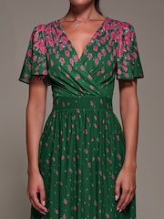 Jolie Moi Green Mirrored Mesh Short Sleeve Midaxi Dress - Image 3 of 6