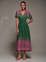 Jolie Moi Green Mirrored Mesh Short Sleeve Midaxi Dress - Image 4 of 6