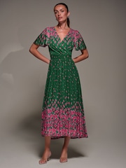 Jolie Moi Green Mirrored Mesh Short Sleeve Midaxi Dress - Image 5 of 6