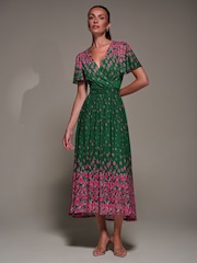 Jolie Moi Green Mirrored Mesh Short Sleeve Midaxi Dress - Image 6 of 6