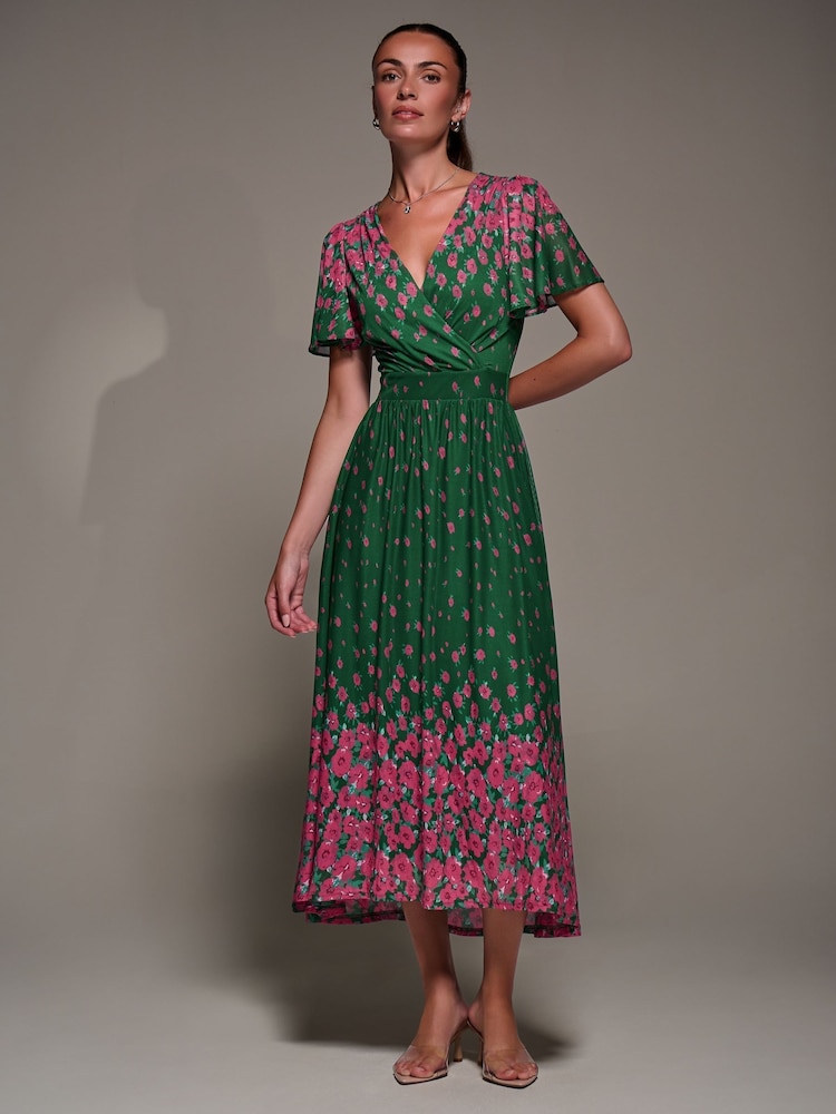 Jolie Moi Green Mirrored Mesh Short Sleeve Midaxi Dress - Image 6 of 6