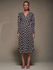 Jolie Moi Brown Puff Long Sleeve Jersey Midi Dress - Image 1 of 6