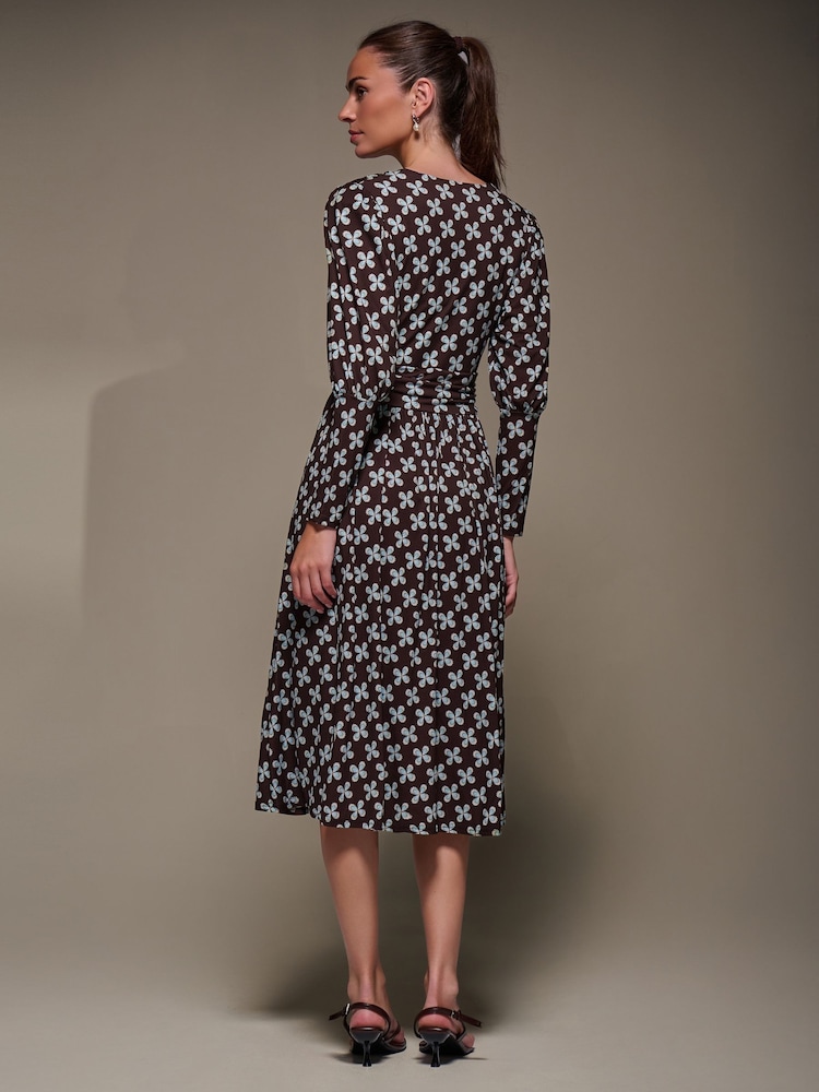 Jolie Moi Brown Puff Long Sleeve Jersey Midi Dress - Image 2 of 6