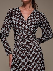 Jolie Moi Brown Puff Long Sleeve Jersey Midi Dress - Image 3 of 6