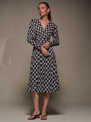 Jolie Moi Brown Puff Long Sleeve Jersey Midi Dress - Image 4 of 6