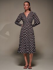 Jolie Moi Brown Puff Long Sleeve Jersey Midi Dress - Image 5 of 6