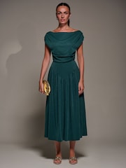 Jolie Moi Green Asymmetric Neckline Midaxi Dress - Image 1 of 6
