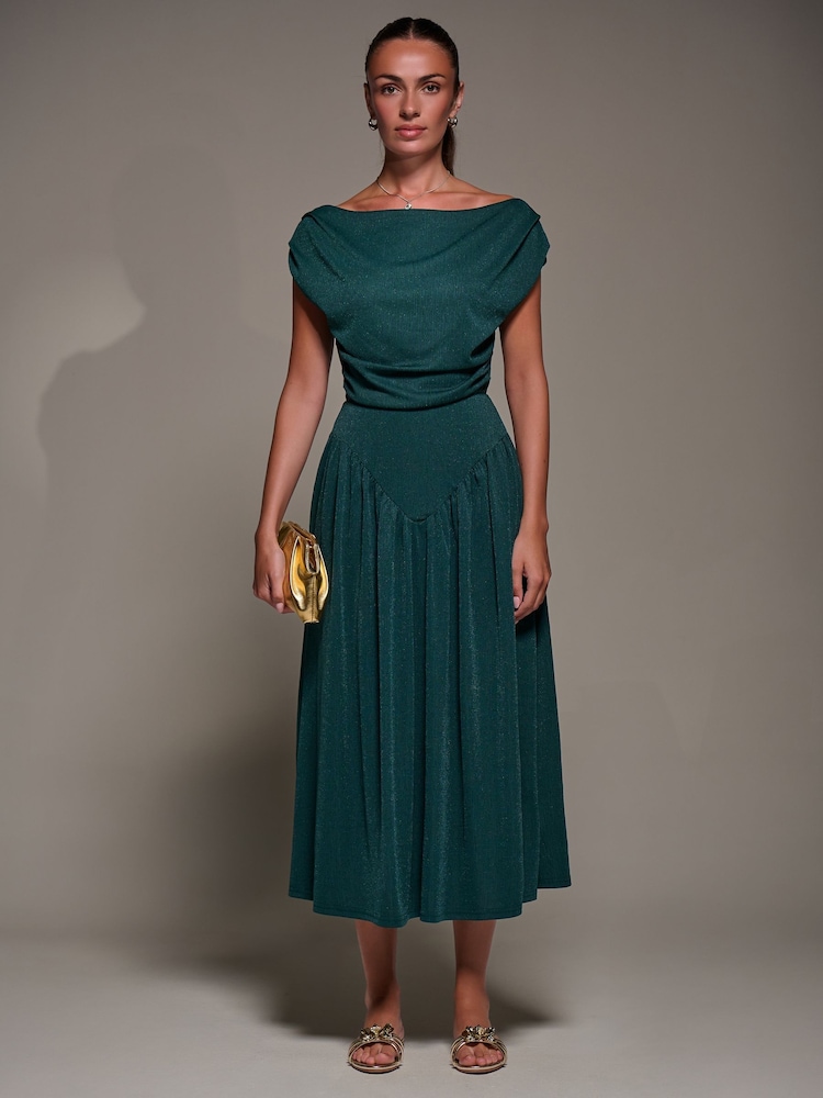 Jolie Moi Green Asymmetric Neckline Midaxi Dress - Image 1 of 6