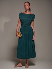Jolie Moi Green Asymmetric Neckline Midaxi Dress - Image 5 of 6