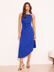 Lipsy Blue Asymmertic Hem Gathered Waist Midi Dress - Image 1 of 5