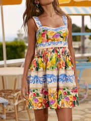 Lipsy White Fruit Print Petite Wide Strap Belted Mini Dress - Image 2 of 4
