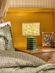 Lia Gold x Next Green/Ecru Leaf Print Ribbed Ceramic Base Table Lamp - Image 1 of 6