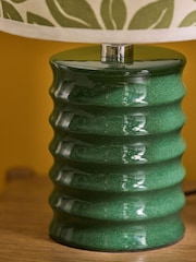 Lia Gold x Next Green/Ecru Leaf Print Ribbed Ceramic Base Table Lamp - Image 3 of 6