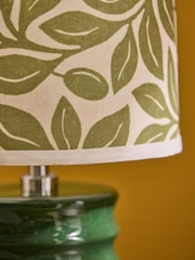 Lia Gold x Next Green/Ecru Leaf Print Ribbed Ceramic Base Table Lamp - Image 4 of 6