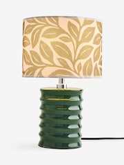 Lia Gold x Next Green/Ecru Leaf Print Ribbed Ceramic Base Table Lamp - Image 6 of 6