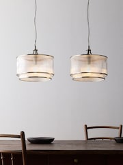 The Set 2 Pack Brushed Silver Ribbed Glass Pendant Ceiling Lights - Image 1 of 5
