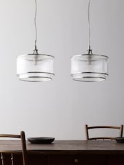 The Set 2 Pack Brushed Silver Ribbed Glass Pendant Ceiling Lights - Image 2 of 5