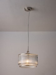 The Set 2 Pack Brushed Silver Ribbed Glass Pendant Ceiling Lights - Image 3 of 5