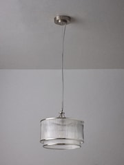 The Set 2 Pack Brushed Silver Ribbed Glass Pendant Ceiling Lights - Image 4 of 5
