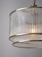The Set 2 Pack Brushed Silver Ribbed Glass Pendant Ceiling Lights - Image 5 of 5
