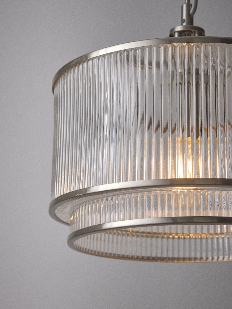 The Set 2 Pack Brushed Silver Ribbed Glass Pendant Ceiling Lights - Image 5 of 5 The Set 2 Pack Brushed Silver Ribbed Glass Pendant Ceiling Lights - Image 5 of 5