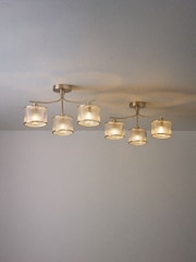 The Set 2 Pack Brass Ribbed Glass 3 Light Flush Ceiling Lights - Image 4 of 7