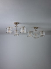 The Set 2 Pack Brass Ribbed Glass 3 Light Flush Ceiling Lights - Image 5 of 7