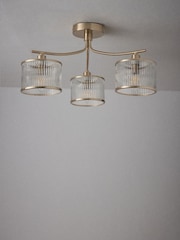 The Set 2 Pack Brass Ribbed Glass 3 Light Flush Ceiling Lights - Image 7 of 7