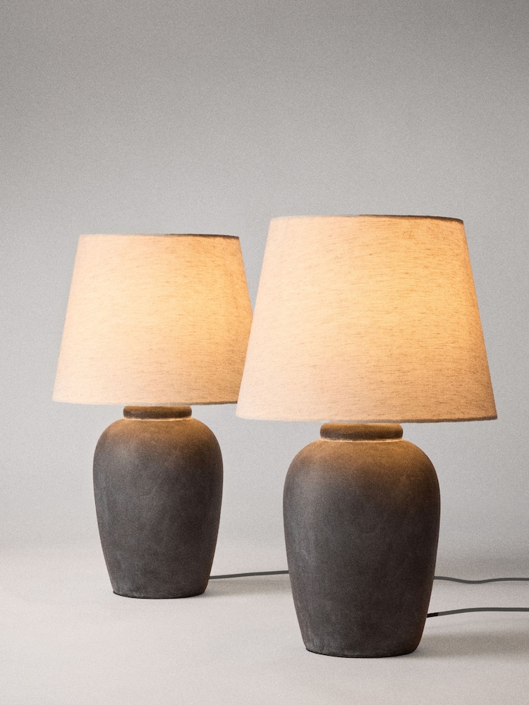 The Set 2 Pack Black/Cream Textured Ceramic Large Table Lamps - Image 1 of 5