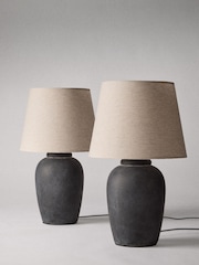 The Set 2 Pack Black/Cream Textured Ceramic Large Table Lamps - Image 2 of 5