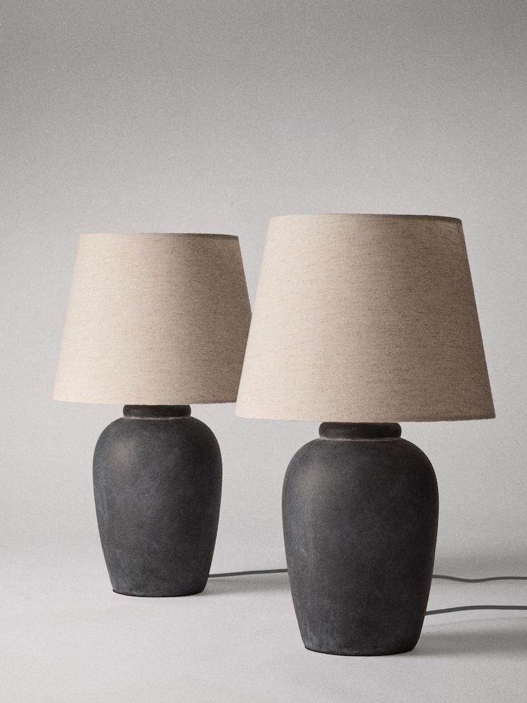 The Set 2 Pack Black/Cream Textured Ceramic Large Table Lamps - Image 2 of 5