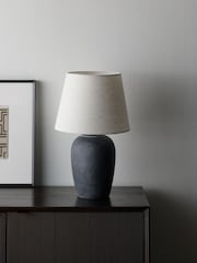 The Set 2 Pack Black/Cream Textured Ceramic Large Table Lamps - Image 4 of 5