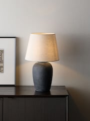 The Set 2 Pack Black/Cream Textured Ceramic Large Table Lamps - Image 6 of 6