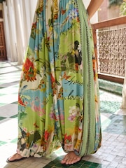Lipsy Tropical Print V-Neck Draped Shoulder Balloon Leg Jumpsuit - Imaginea 5 din 6