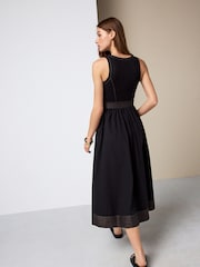 Black 2 in 1 Woven Mix Belted Midi Dress - Image 3 of 8