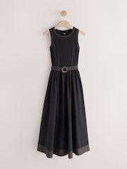 Black 2 in 1 Woven Mix Belted Midi Dress - Image 5 of 8