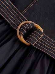 Black 2 in 1 Woven Mix Belted Midi Dress - Image 7 of 8