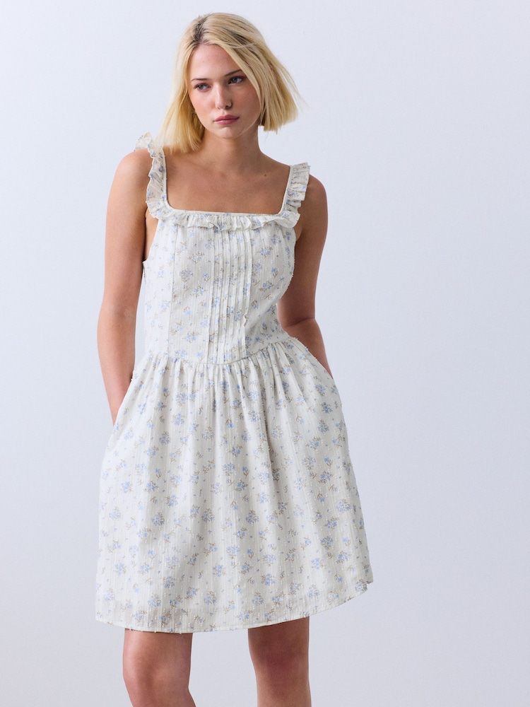Ecru Floral Frill Edge Mini Summer Dress - Image 1 of 4