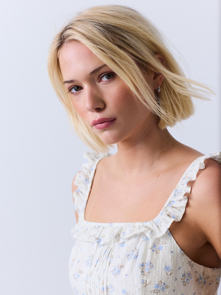 Ecru Floral Frill Edge Mini Summer Dress - Image 4 of 4